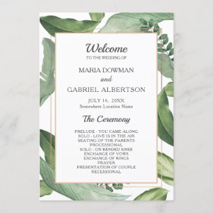 Tropical leaves Frame. Botanical Wedding Programme