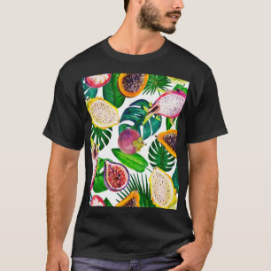 Tropical leaves, fruits, gouache seamless pattern. T-Shirt