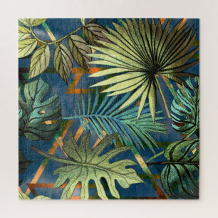Tropical leaves, geometric shapes pattern jigsaw puzzle