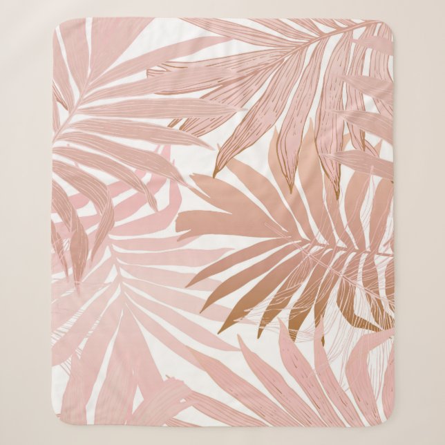 Tropical leaves: glossy gradient pattern. sherpa blanket (Front)