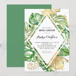 Tropical Leaves Gold Foil Summer Bridal Luncheon Invitation