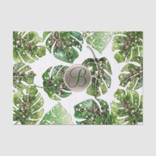 Tropical Leaves Gold Glitter Chic Monogram Initial Tissue Paper