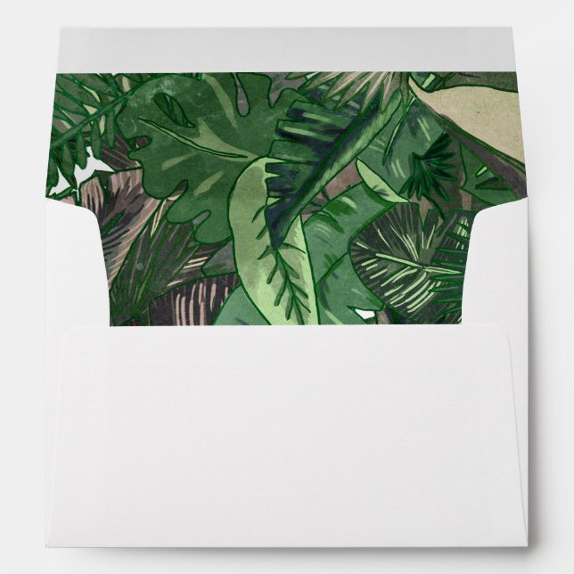 tropical leaves gold  greenery botanical wedding envelopes (Back (Bottom))