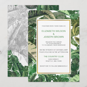 tropical leaves gold  greenery botanical wedding invitation