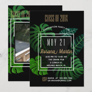 Tropical Leaves Graduation Party Invitation