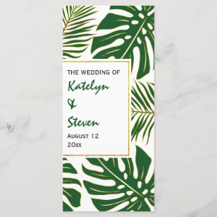 Tropical leaves green and gold wedding program programme