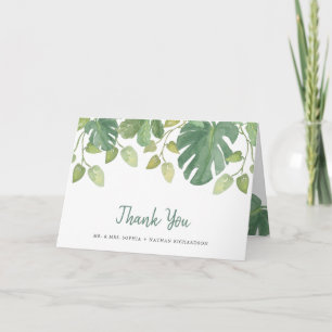 Tropical Leaves   Green and White Thank You Card