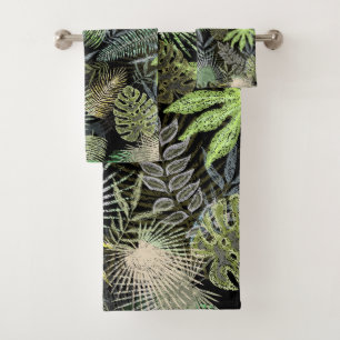 Tropical Leaves Green Bath Towel Set
