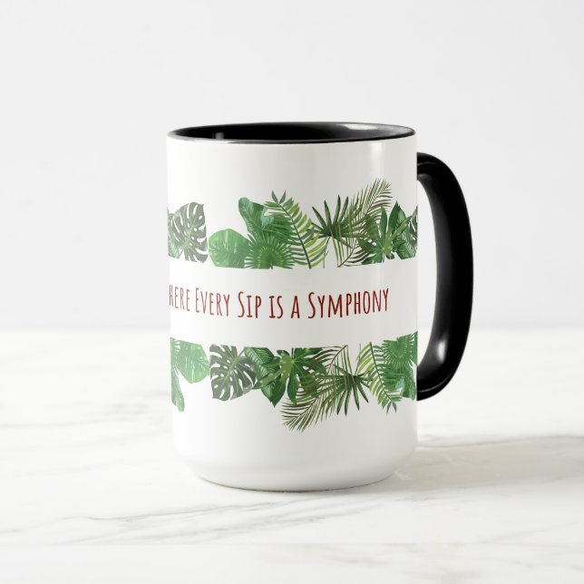 Tropical Leaves - Green Jungle Foliage Pattern Mug (Front Right)