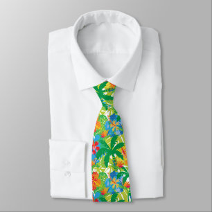 Tropical leaves green necktie