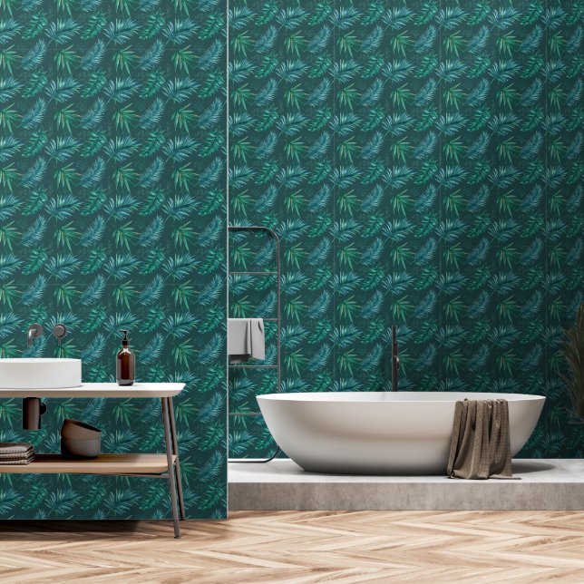 Tropical Leaves Green  Wallpaper (Bathroom)