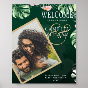 Tropical Leaves Green WEDDING PHOTO WELCOME SIGN