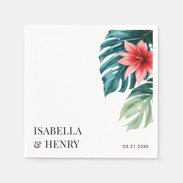 Tropical Leaves Greenery Boho Modern Wedding Napkin (Front)