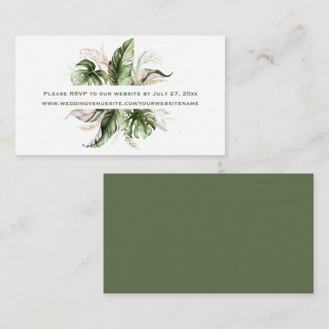 Tropical Leaves Greenery RSVP to Website | Enclosure Card (Front/Back)