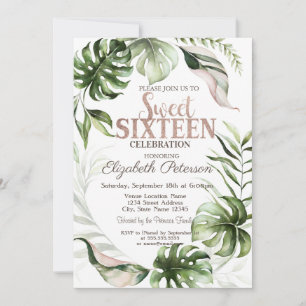 Tropical Leaves Greenery Sweet 16 Birthday  Invitation