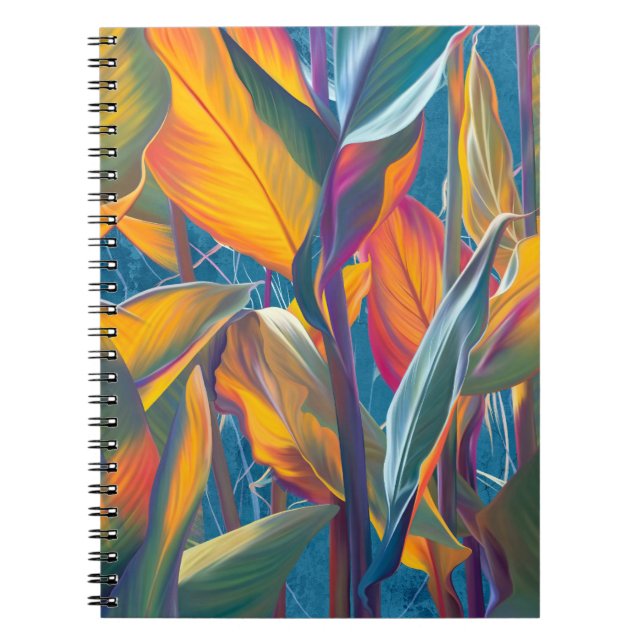 Tropical leaves, grunge concrete wall. notebook (Front)