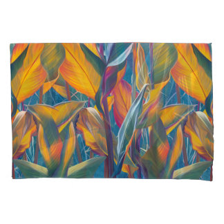 Tropical leaves, grunge concrete wall. pillowcase