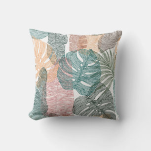 Tropical leaves: hand-drawn vintage pattern. cushion