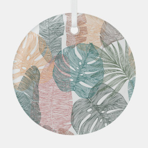 Tropical leaves: hand-drawn vintage pattern. glass tree decoration