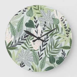 Tropical Leaves: Hand-Drawn Vintage Print. Large Clock