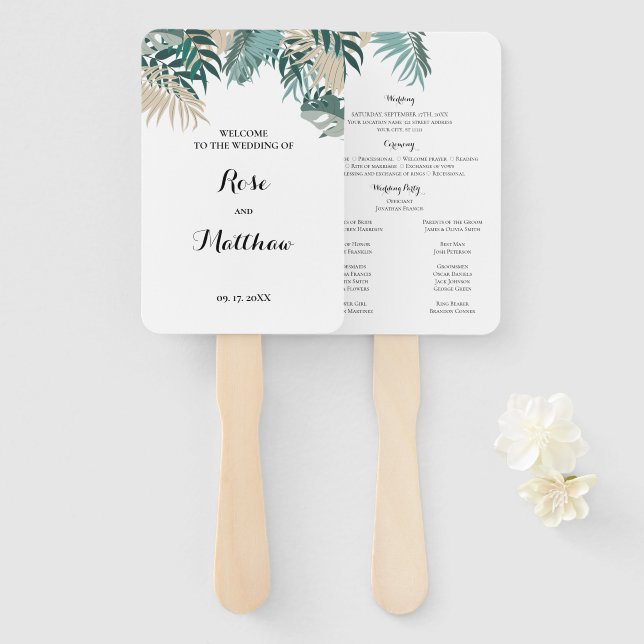 Tropical leaves hand fan (Front and Back)