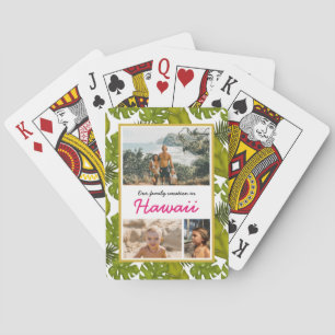 Tropical Leaves Hawaiian Family Vacation Photo Playing Cards