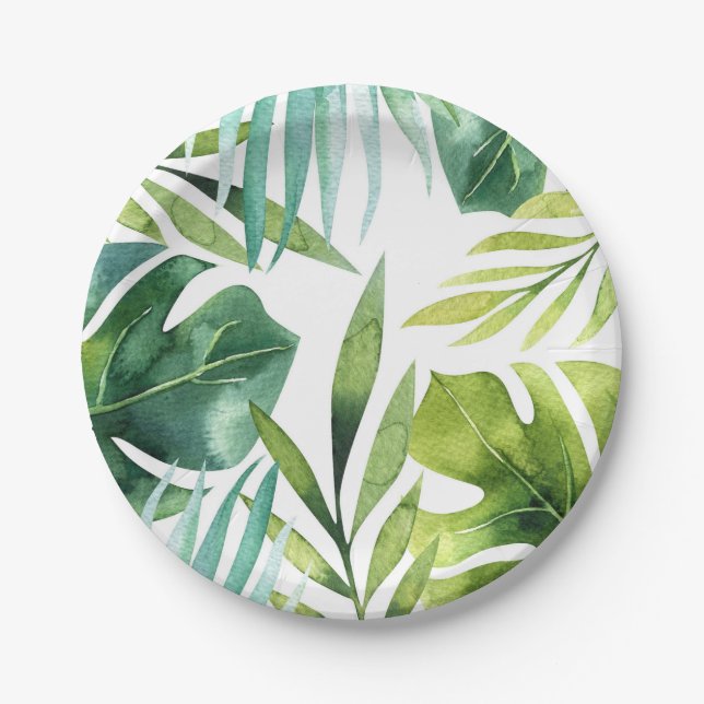 Tropical Leaves Hawaiian Summer Party Wedding Paper Plate (Front)