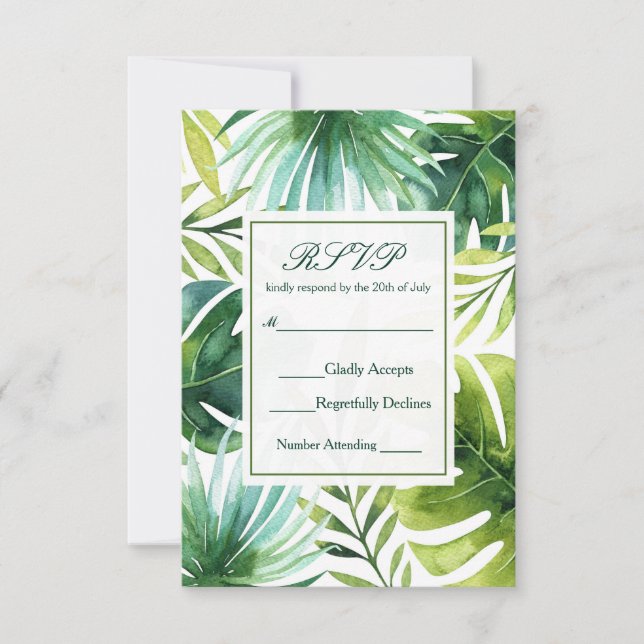Tropical Leaves Hawaiian Summer Wedding RSVP (Front)