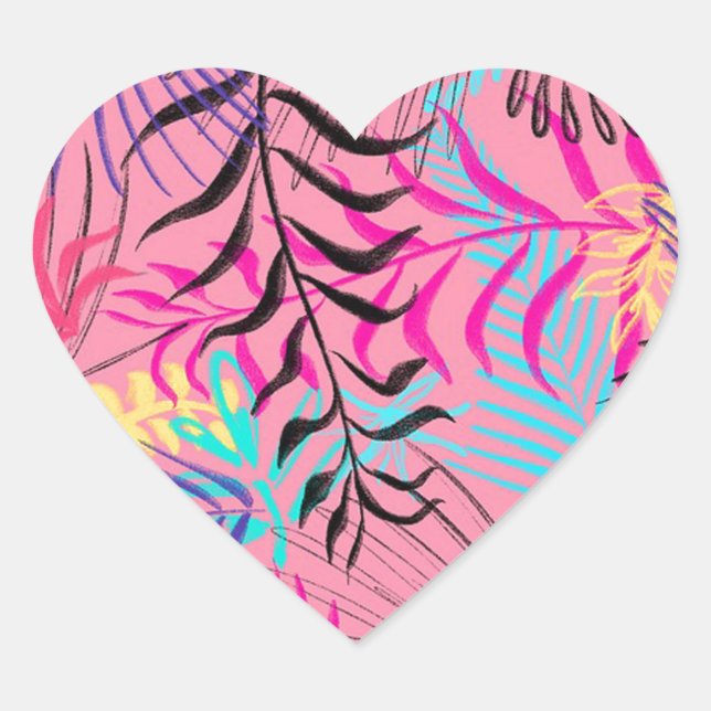 Tropical Leaves Heart Sticker (Front)