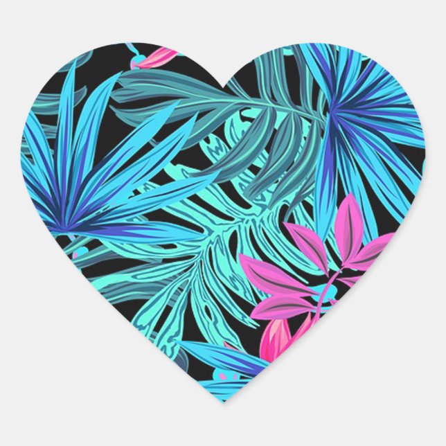 Tropical Leaves Heart Sticker (Front)
