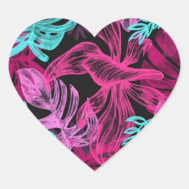 Tropical Leaves Heart Sticker (Front)