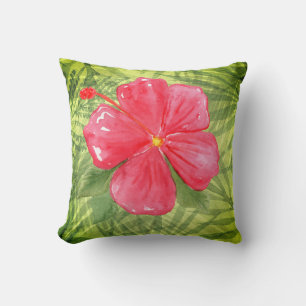 Tropical Leaves & Hibiscus Cushion