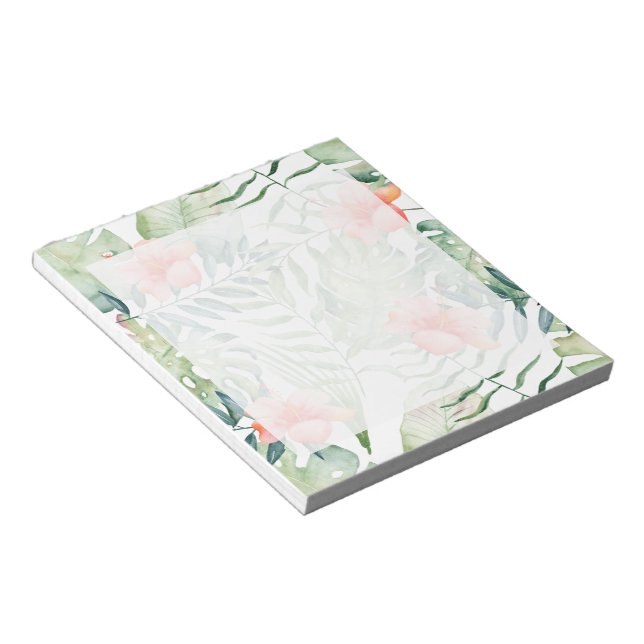 Tropical Leaves Hibiscus Floral Watercolor Notepad (Angled)