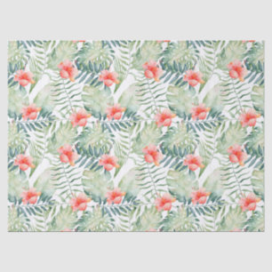 Tropical Leaves Hibiscus Floral Watercolor Tissue Paper