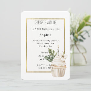 Tropical Leaves Hibiscus Flower Cupcake Birthday Invitation