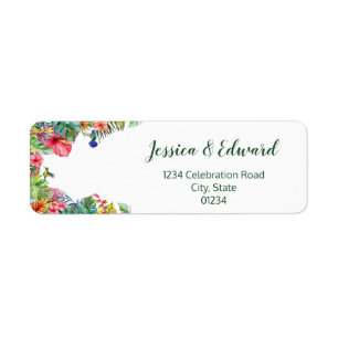 Tropical Leaves Hibiscus Hawaiian Address Label