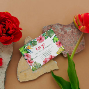 Tropical Leaves Hibiscus Hawaiian Luau RSVP Card