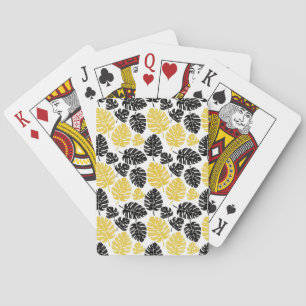 Tropical leaves in Gold and Black Playing Cards
