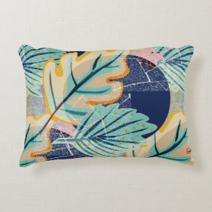 Tropical leaves in grunge style. decorative cushion