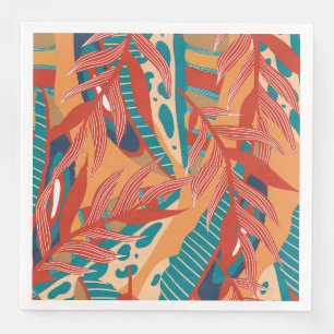 Tropical Leaves in Teal, Red, Orange  Napkin