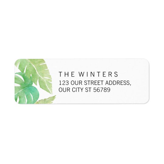 Tropical Leaves in Watercolor Return Address Label