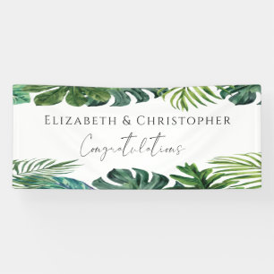 Tropical Leaves Island Congratulations Wedding Banner