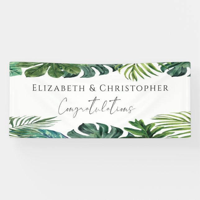 Tropical Leaves Island Congratulations Wedding Banner (Horizontal)