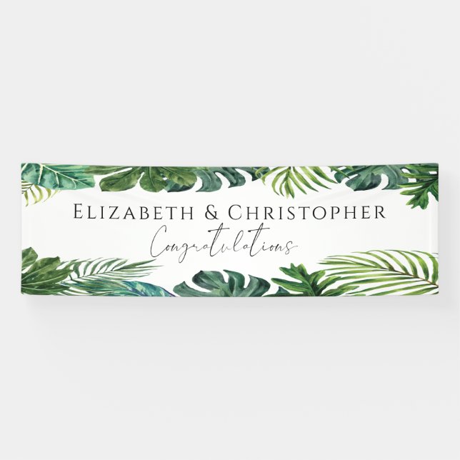 Tropical Leaves Island Wedding Banner (Horizontal)