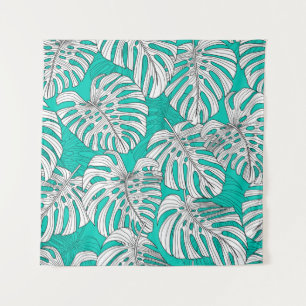 Tropical leaves, jungle leaves seamless vintage fl tapestry