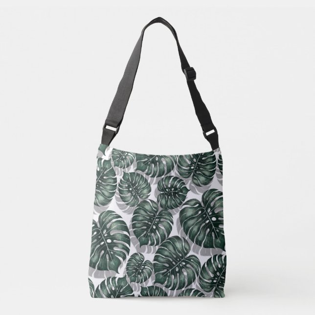 Tropical leaves, jungle monstera crossbody bag (Front)