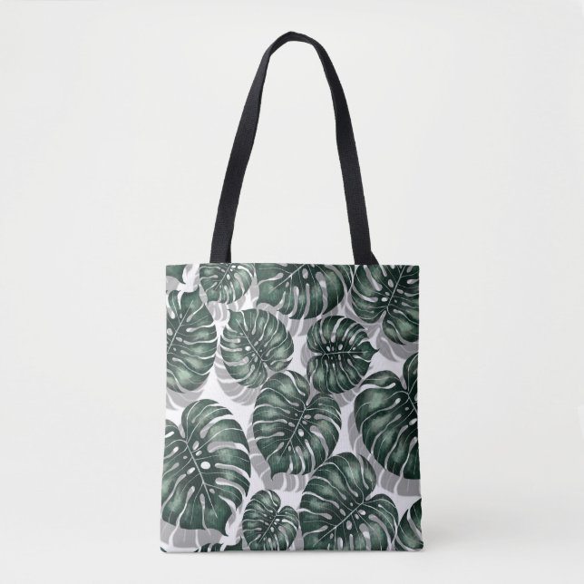 Tropical leaves, jungle monstera tote bag (Front)