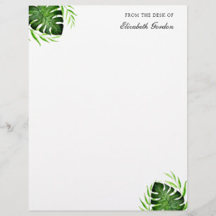 Tropical Leaves Jungle Script Personalised Chic Custom Letterhead