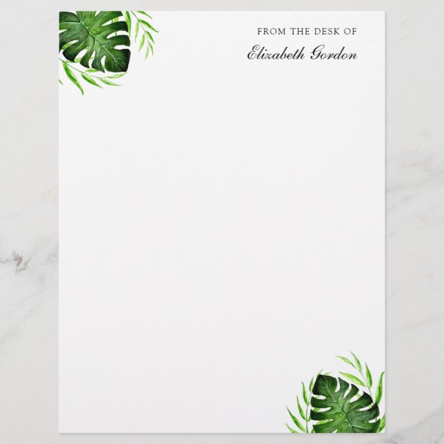 Tropical Leaves Jungle Script Personalised Chic Custom Letterhead (Front)