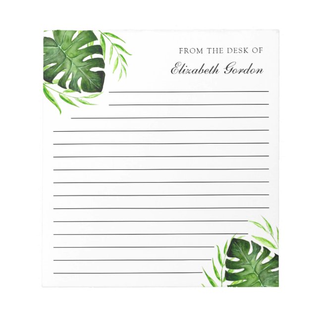 Tropical Leaves Jungle Script Personalised Chic  Notepad (Front)